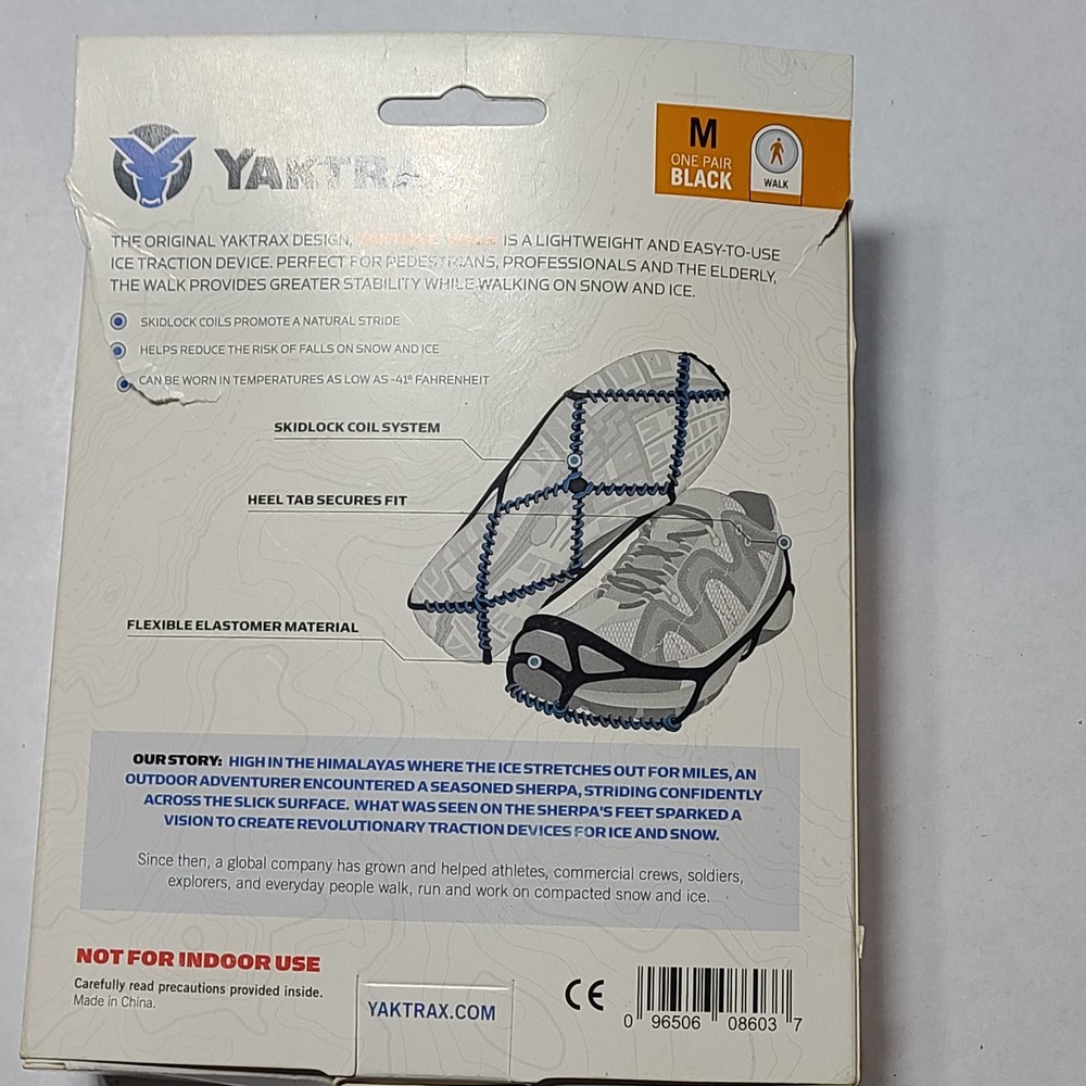 Yaktrax WALK Boot Shoe Traction Device - Black, Medium M Ultra Lightweight