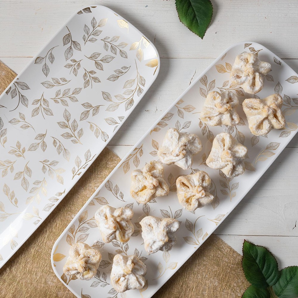 Plasticpro Plastic Serving Trays - White Serving Platters with Organic Floral De
