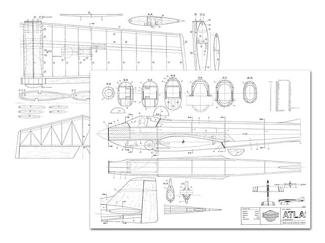 Atlas 60 RC Pattern Plane 65" WS RC Model Airplane Plans Templates PDF on USB