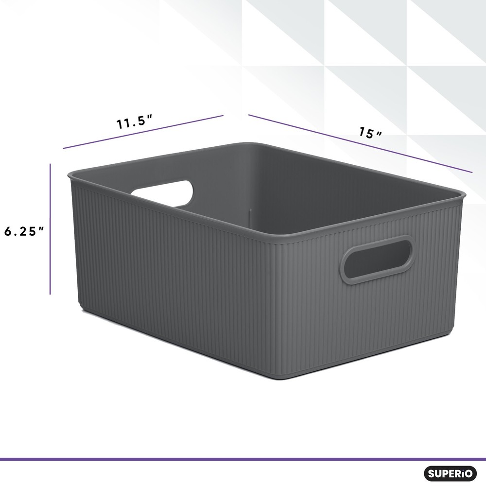 Medium Decorative Storage Bin 15 Liter, Grey Plastic Storage Basket