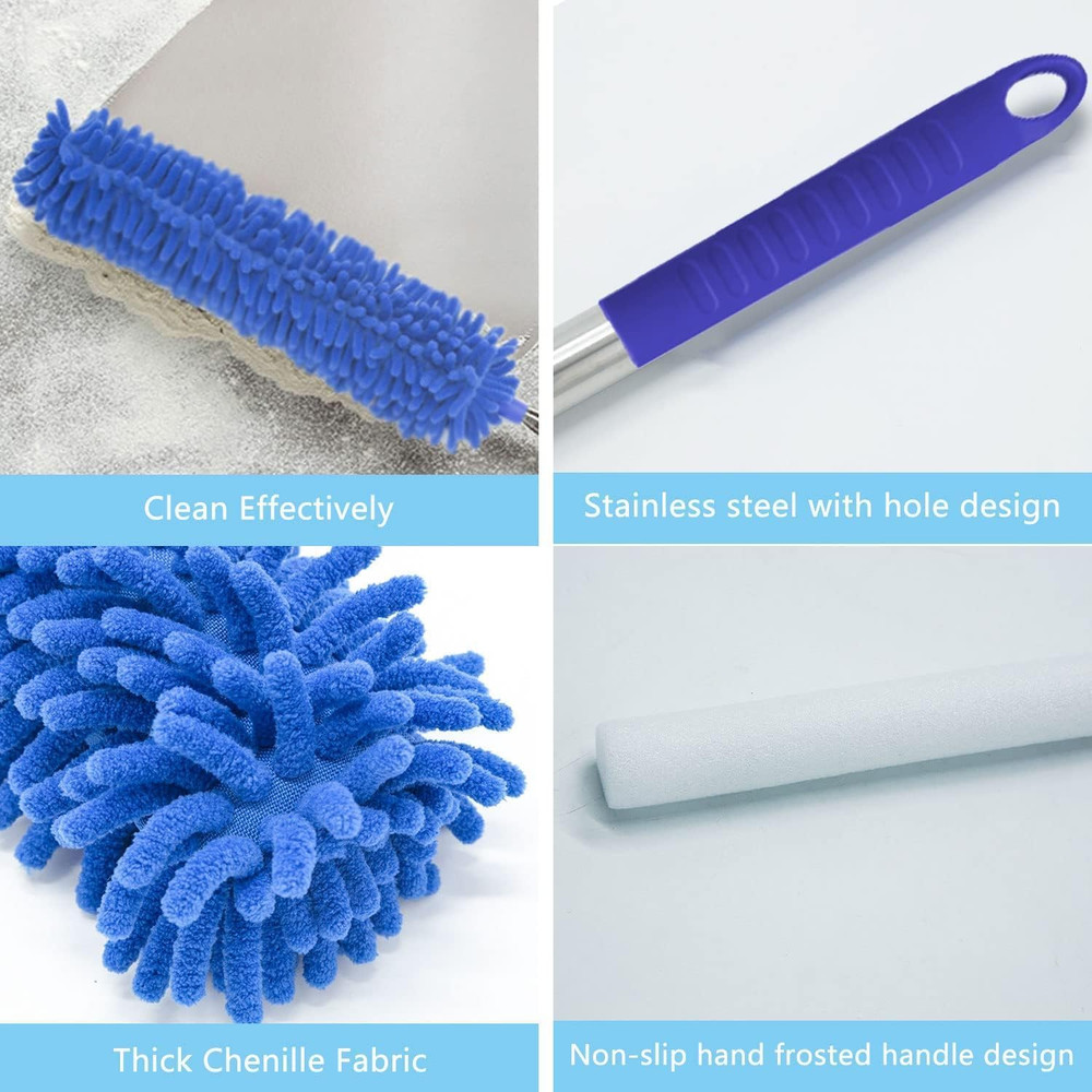 Cobweb Duster with Extension Pole, Washable Cleaning Duster Kit with 3 Duster He