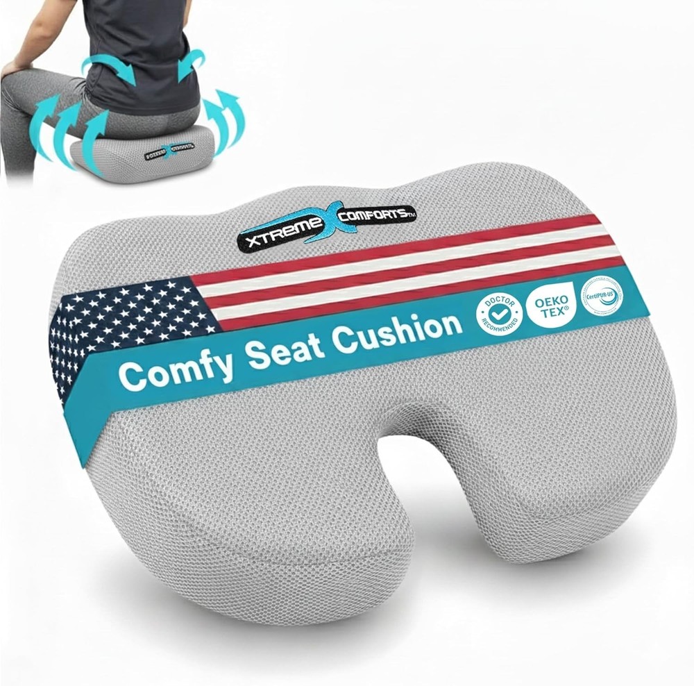 Portable Memory Foam Chair Cushion - Adjustable Support for Work & Travel