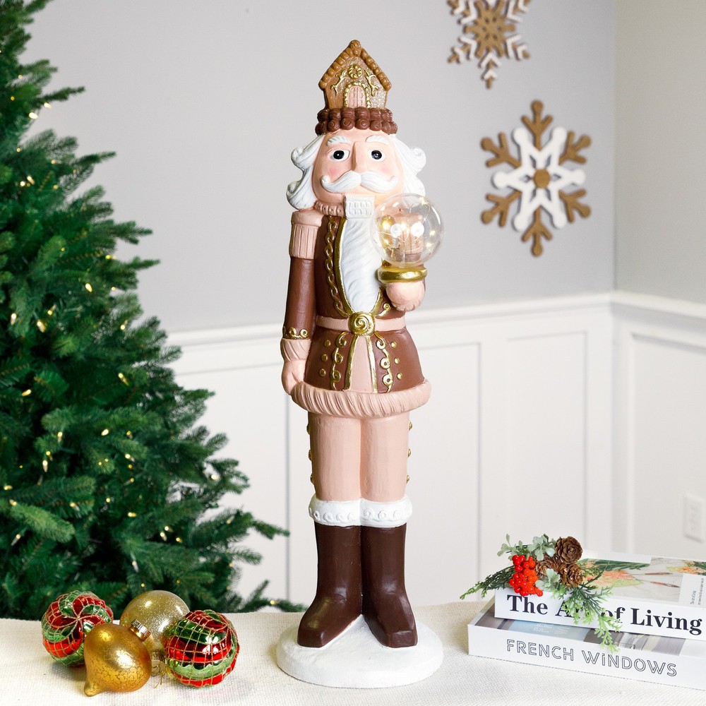 LED Lighted Nutcracker with Globe - 27" - Brown and Beige