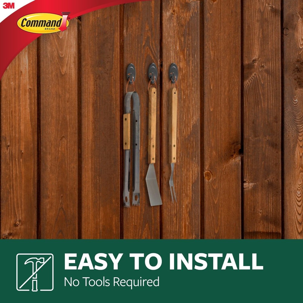 Command Outdoor Terrace Hooks, 2 Hooks and 4 Strips, Medium, Black