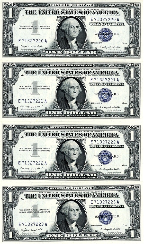 1957A $1 6-Sequential Consecutive Silver Certificates in UNC Condition Fr. #1620