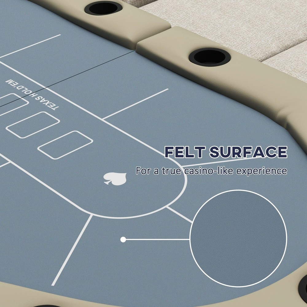 Foldable 70in Poker Table with 10 Cup Holders Blue Color
