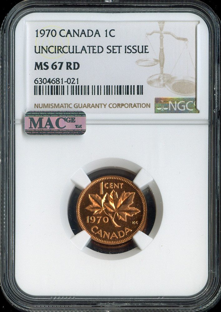 1970 Canada Small Cent NGC MS67 RD MAC - Quality