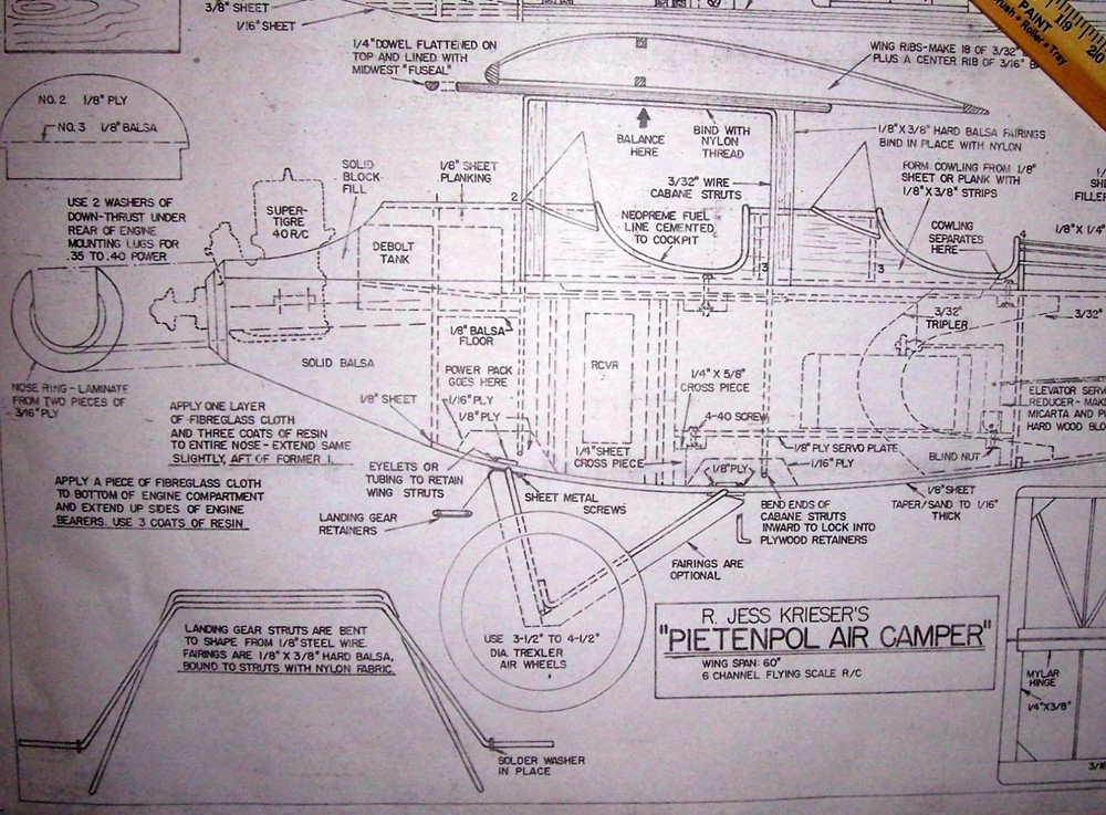PIETENPOL AIR CAMPER PLAN + CONSTRUCTION ARTICLE for 60" Span RC Model Airplane