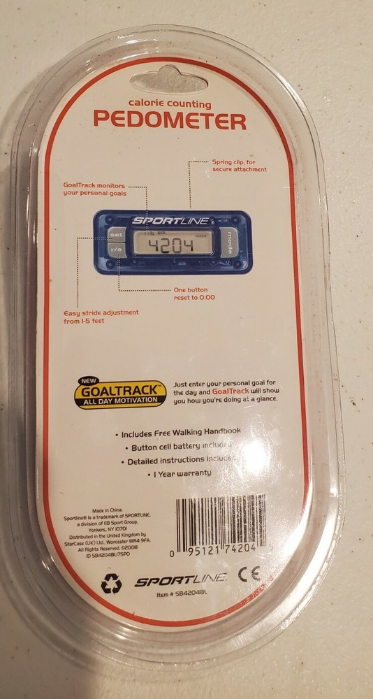 Sportline Calorie Counting Pedometer Triple Function Security Leash New in Pkg.