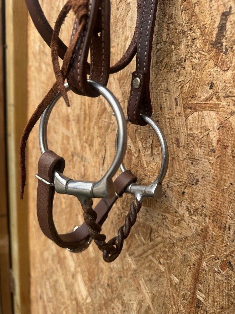 USED TEXTAN BROWBAND HEADSTALL REINSMAN 5" TWISTED WIRE SNAFFLE