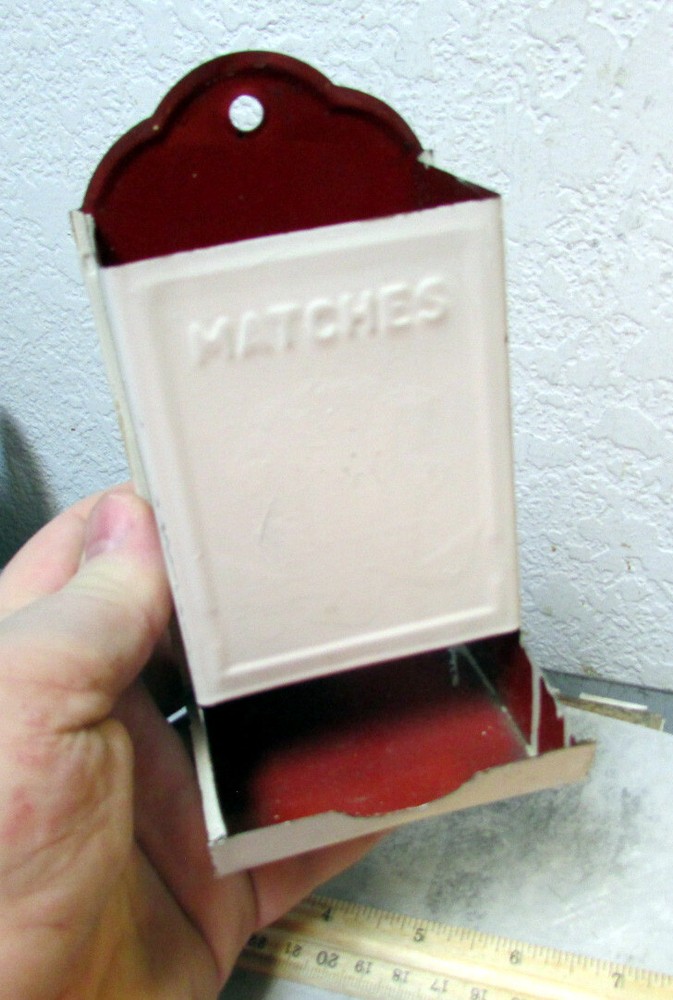 Tin Match stick holder, classic Design, mounts on wall for matches, home decor
