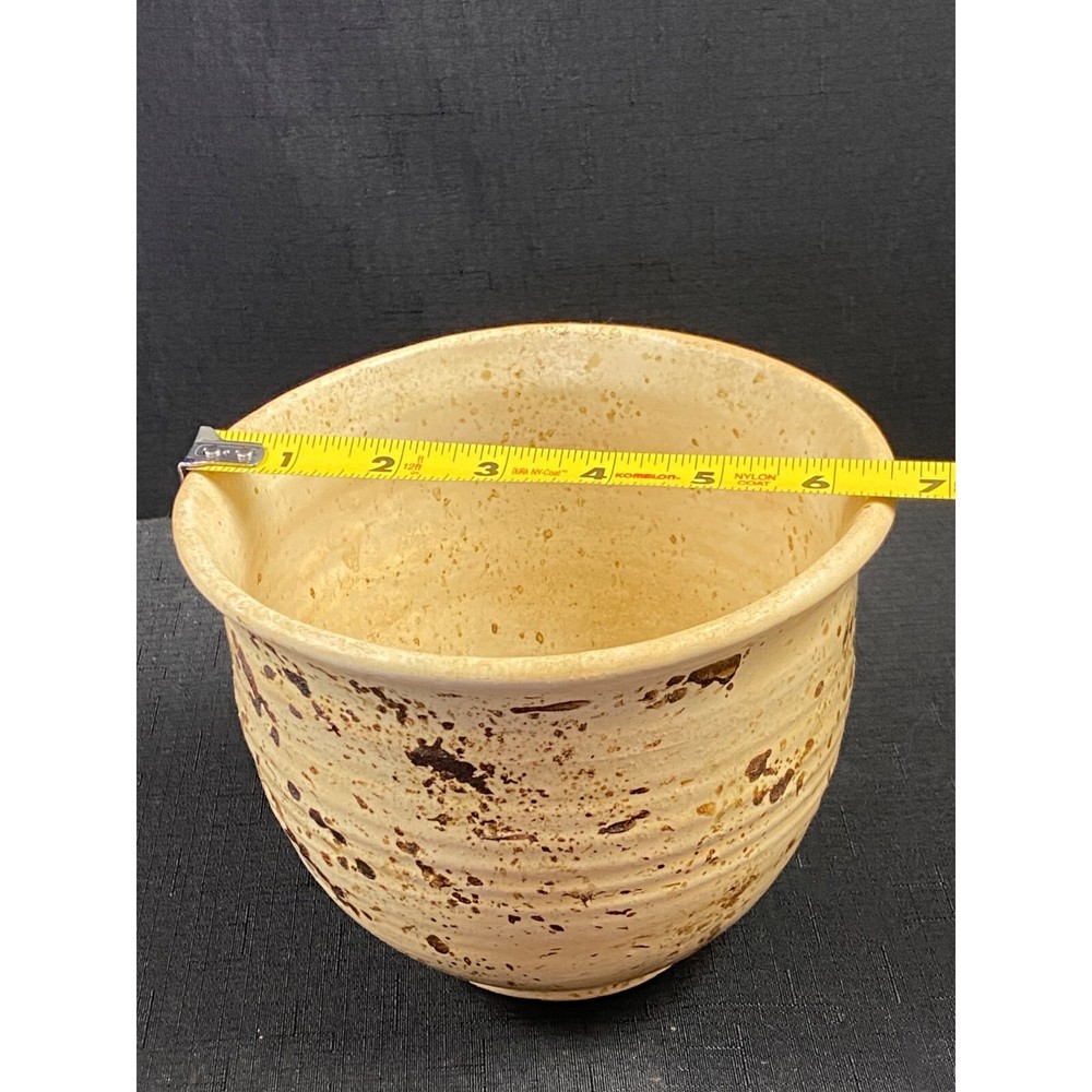 Vintage Hand Made Pottery Planter Signed, Beige w Brown
