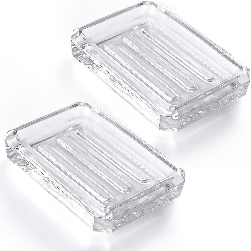 2-Pack Glass Bar Soap Dish, Decorative Saver Tray for square, Clear