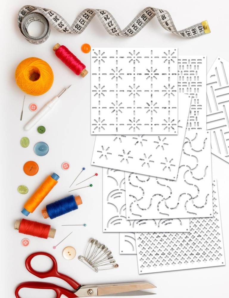 Gezan Sashiko Stencils Plastic Template Pattern Geometric White