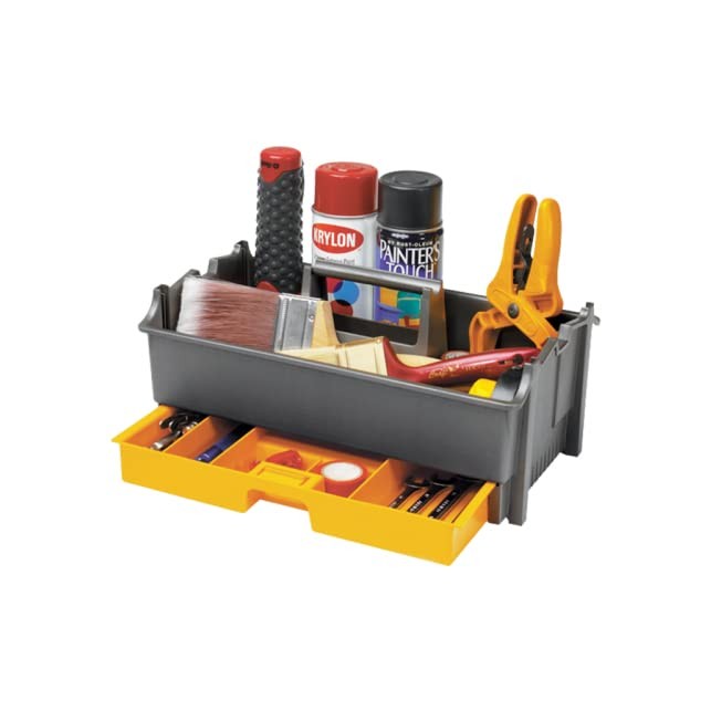 Large Grey Portable Tool Box Caddy with Hidden Drawer for Tools and Crafts