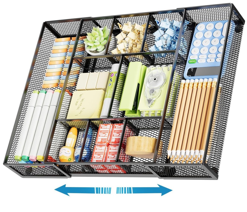 Expandable Desk Drawer Organizer, Mesh Drawer Organizer Tray with 1...