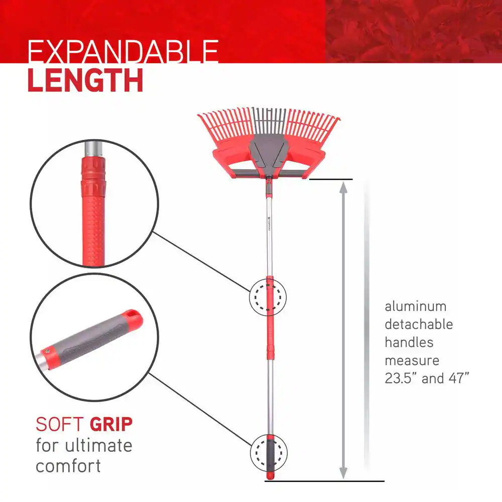 30 In. W 3-In-1 Aluminum Handle Leaf Rake