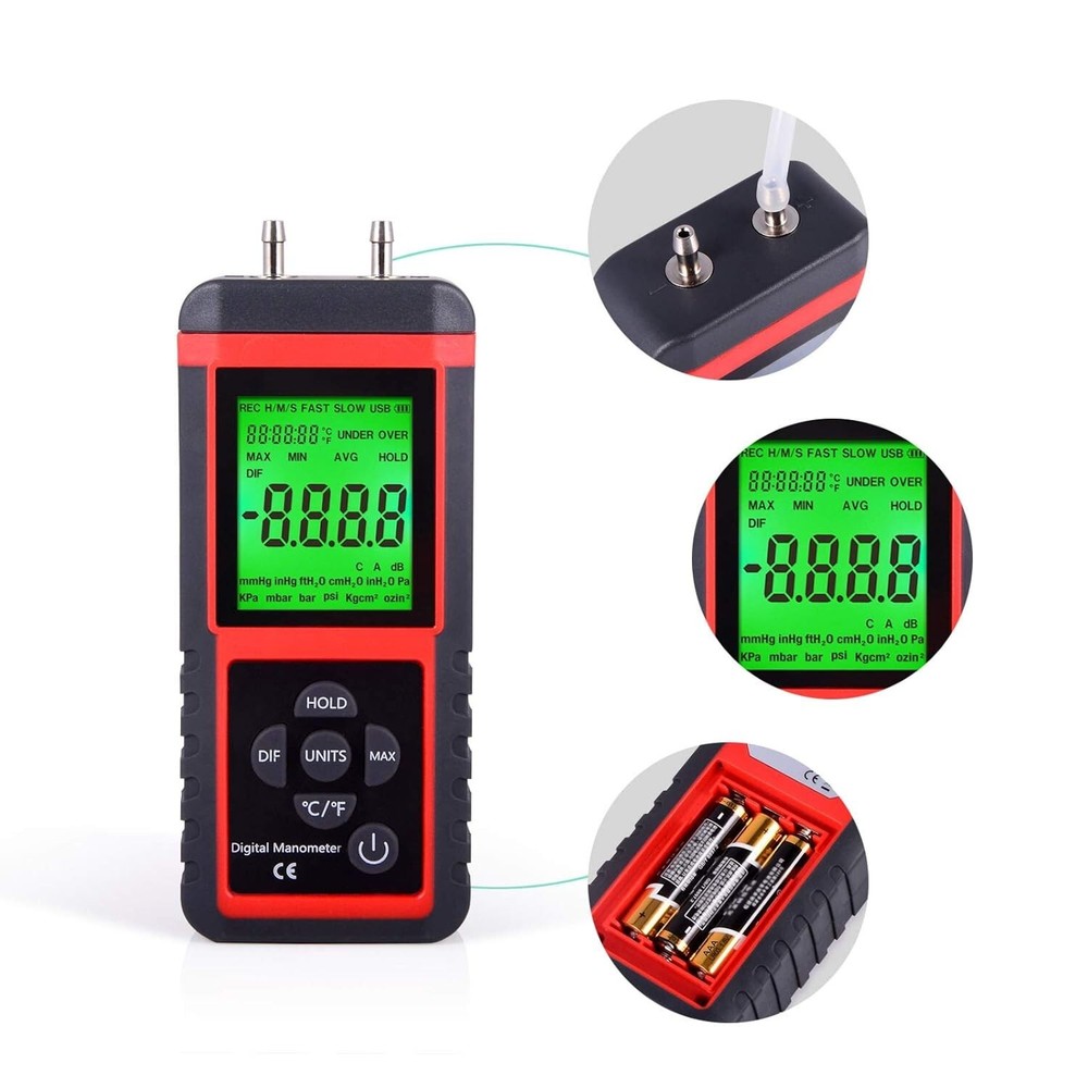 Advanced Digital Gas Pressure Tester with Multiple Units - Durable Rubber Design