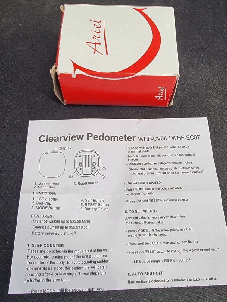 Unopened Branded Clearview Pedometer by Ariel