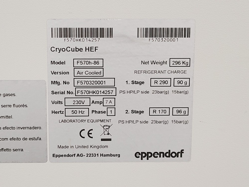 Eppendorf CryoCube F570h with Premium Version CO2 Backup Lab