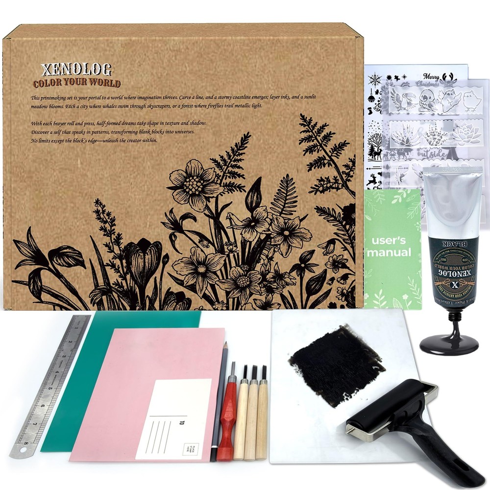 Super Value Block Printing Kit -Includes Lino Cutter, Printing Ink, Linoleum ...