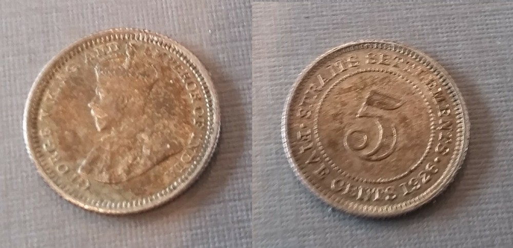 1926 Straits Settlements Silver 5 Cent-toned Unc