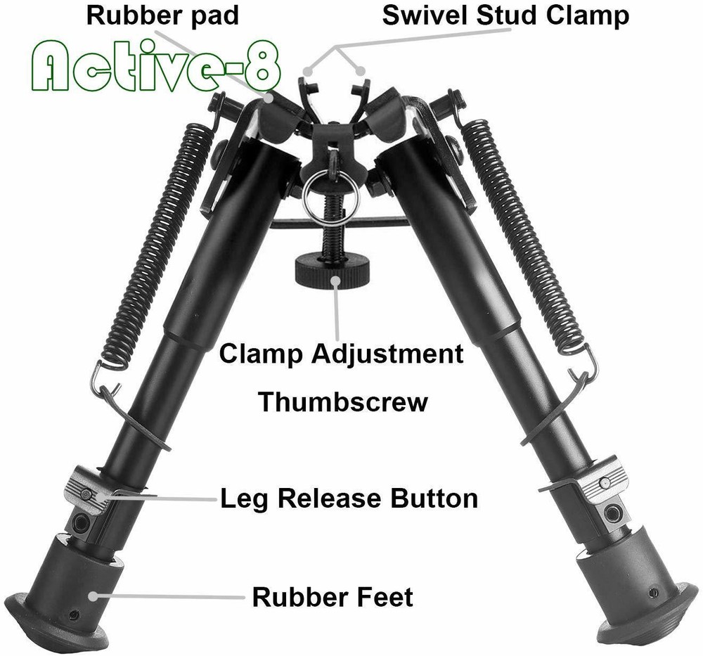 ACTIVE-8 6-9 Inches Rifle Bipod Adjustable Spring Return with Adapter