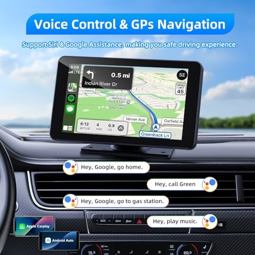 Wireless Carplay and Android Auto Screen for Car, 7" HD Portable Touch Screen