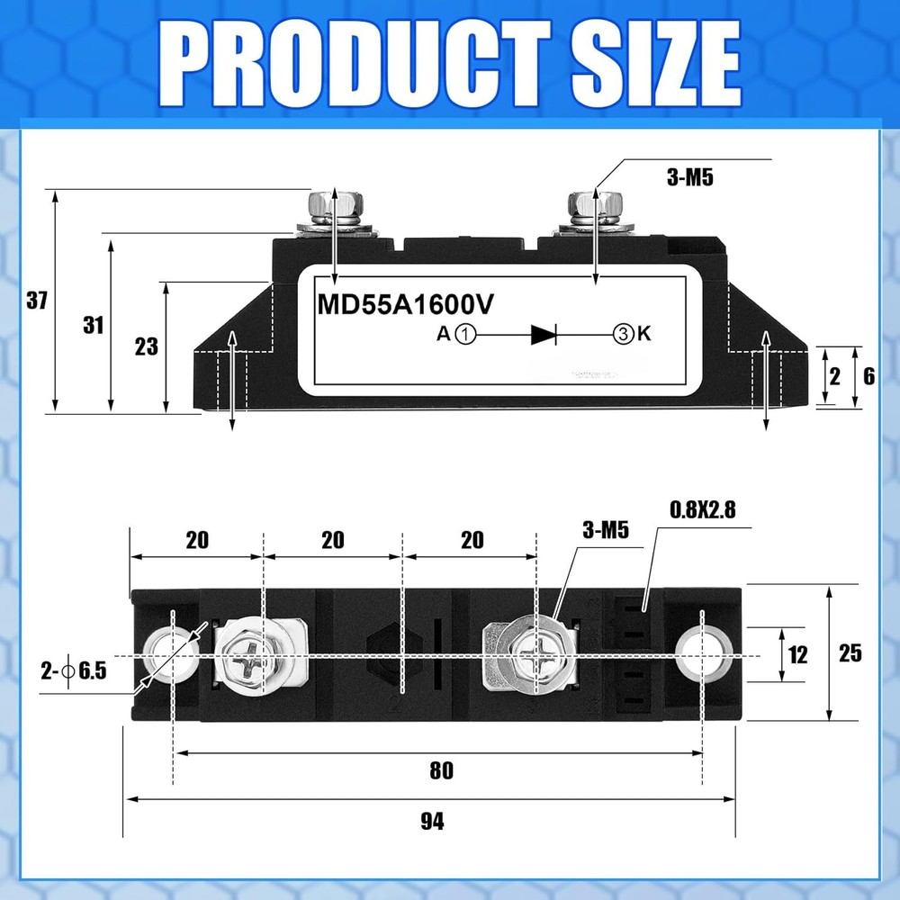 50A Solar Diode, DC Blocking Anti-Reverse Unidirectional, 1600V Peak Voltage (2