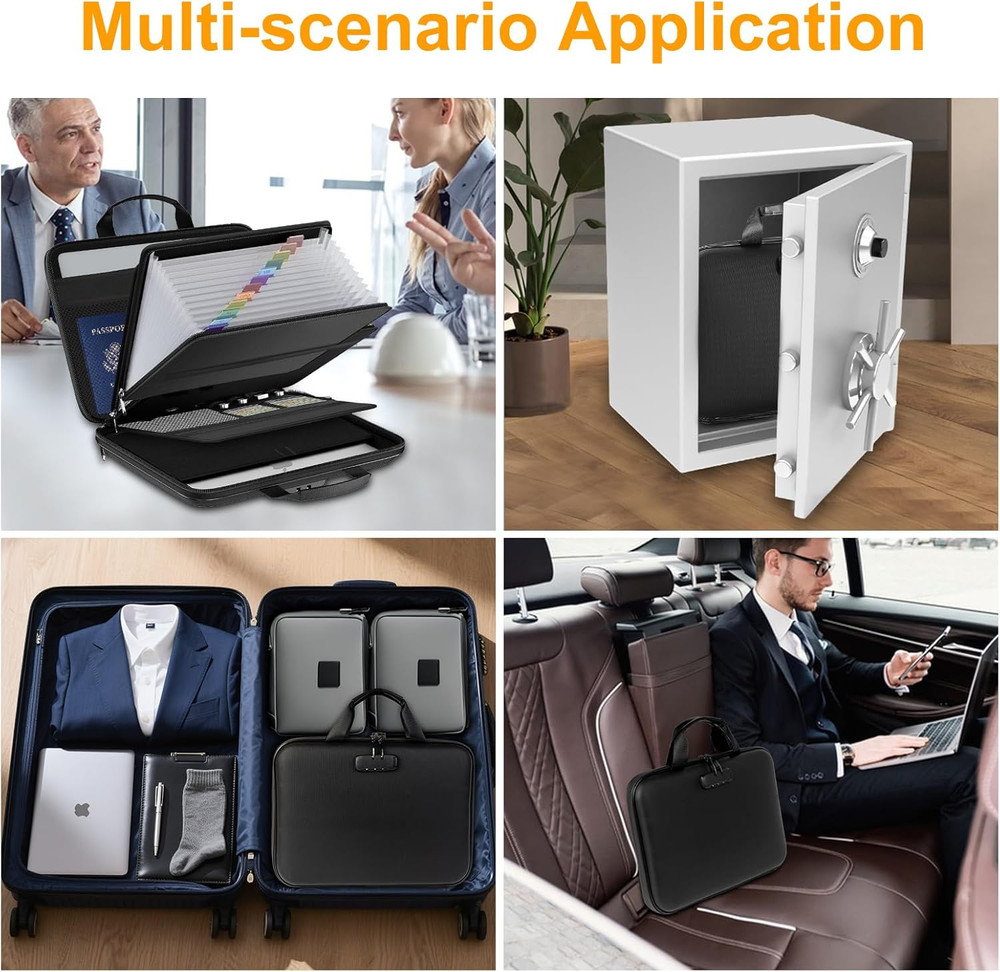 Fireproof Document Box with Lock, Portable Hard-Shell Case Fireproof File Box F