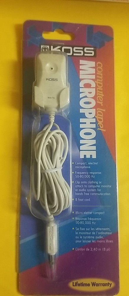 Koss M/6 Computer Lapel Microphone Compact Lightweight 8 ft Cord Clip On NOS