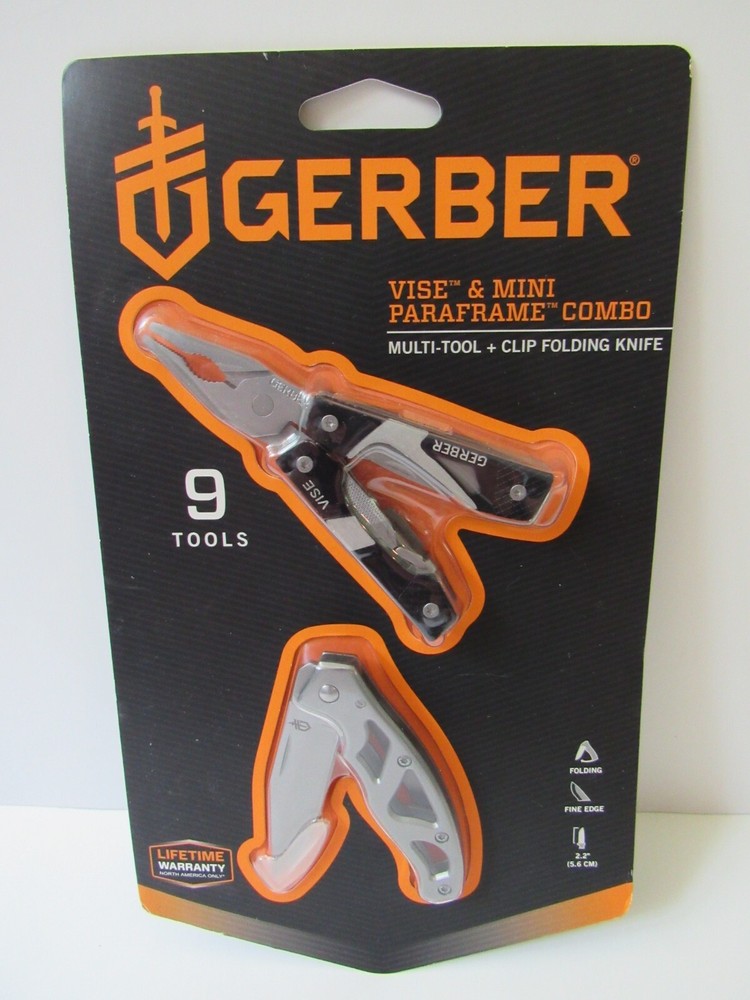 New GERBER Vise & Mini Paraframe Combo Knife Multi 9 Tool Clip Folding Pocket