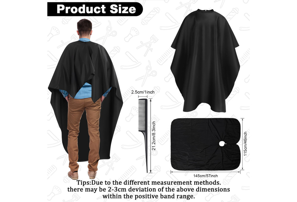 Hair Cutting Cape, Polyester Barber Cape with Combs, Black