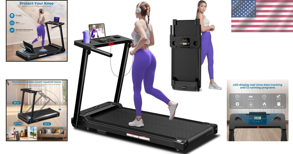 Lightweight Treadmill with LED Display - 12 Programs, Shock Absorbent, Easy Fold