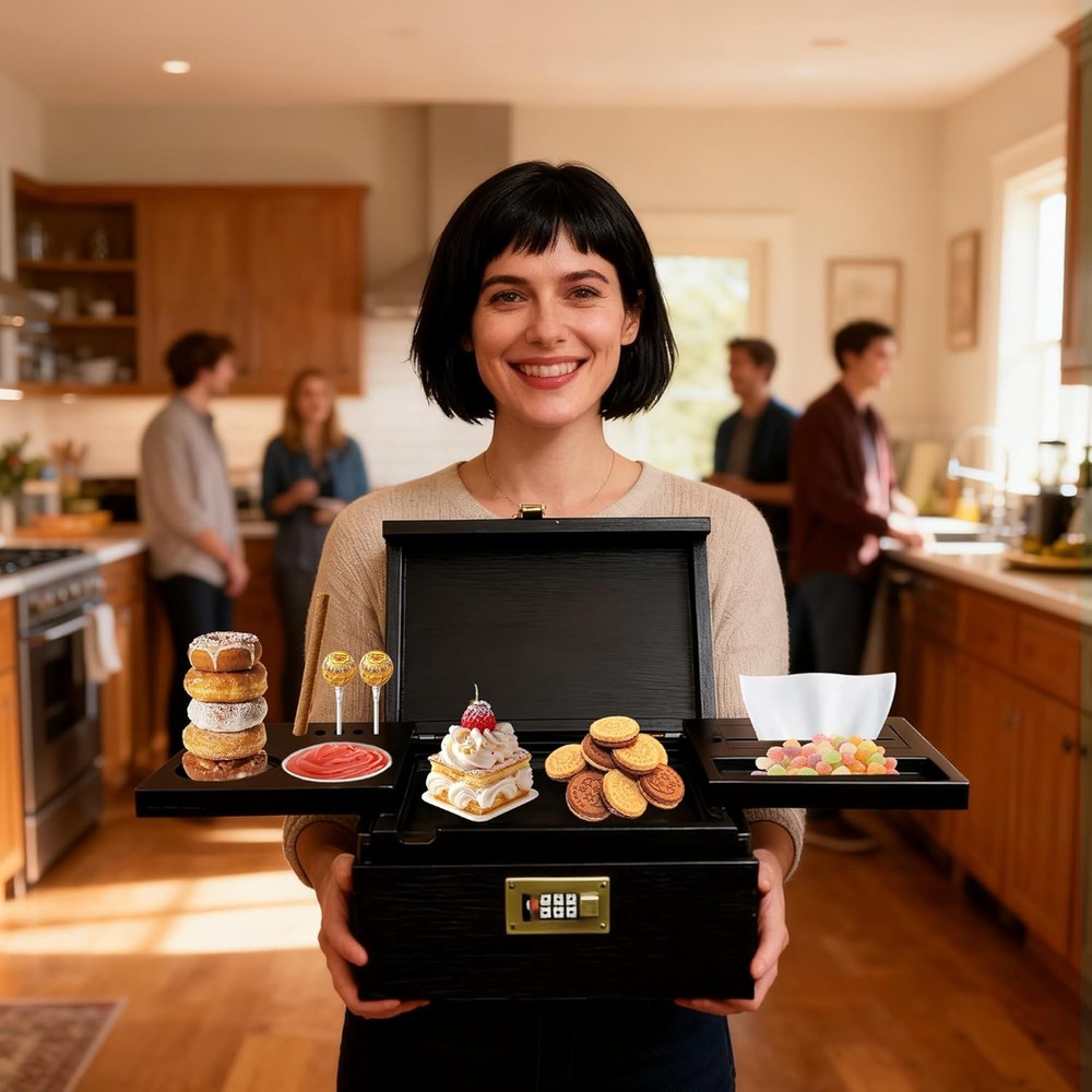 Black Bamboo Box with Combination Lock, Large Stash Box with Removable Tray D...