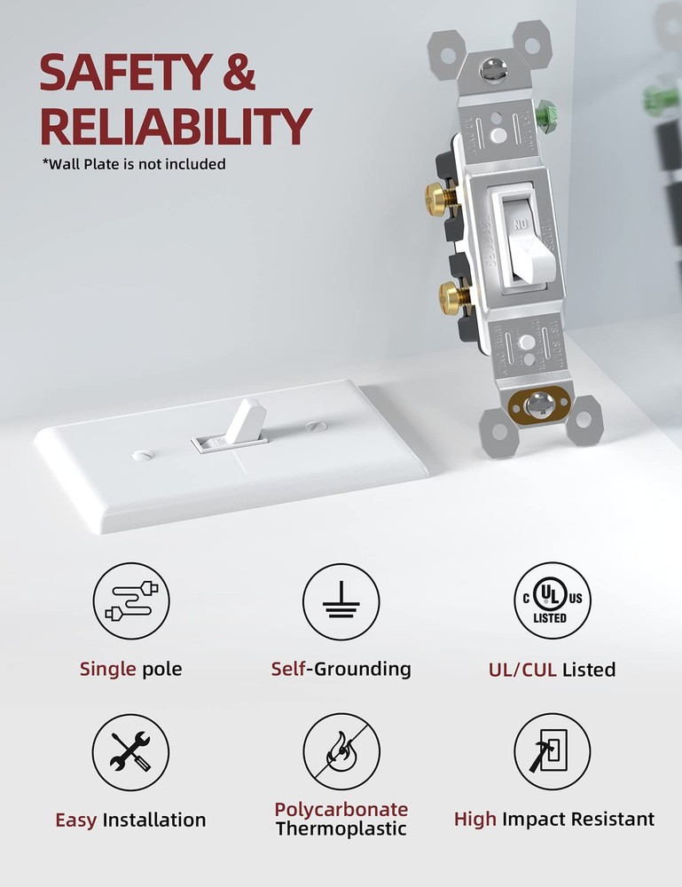 AIDA 15 Amp Single Pole Quiet Indoor Toggle Switch Switch, White