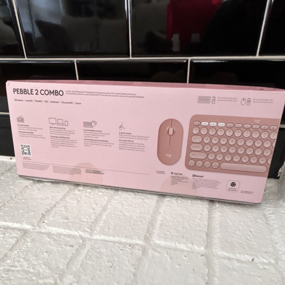 Logitech Pebble 2 Combo Slim Bluetooth Keyboard & Mouse Pink Portable Quiet Keys