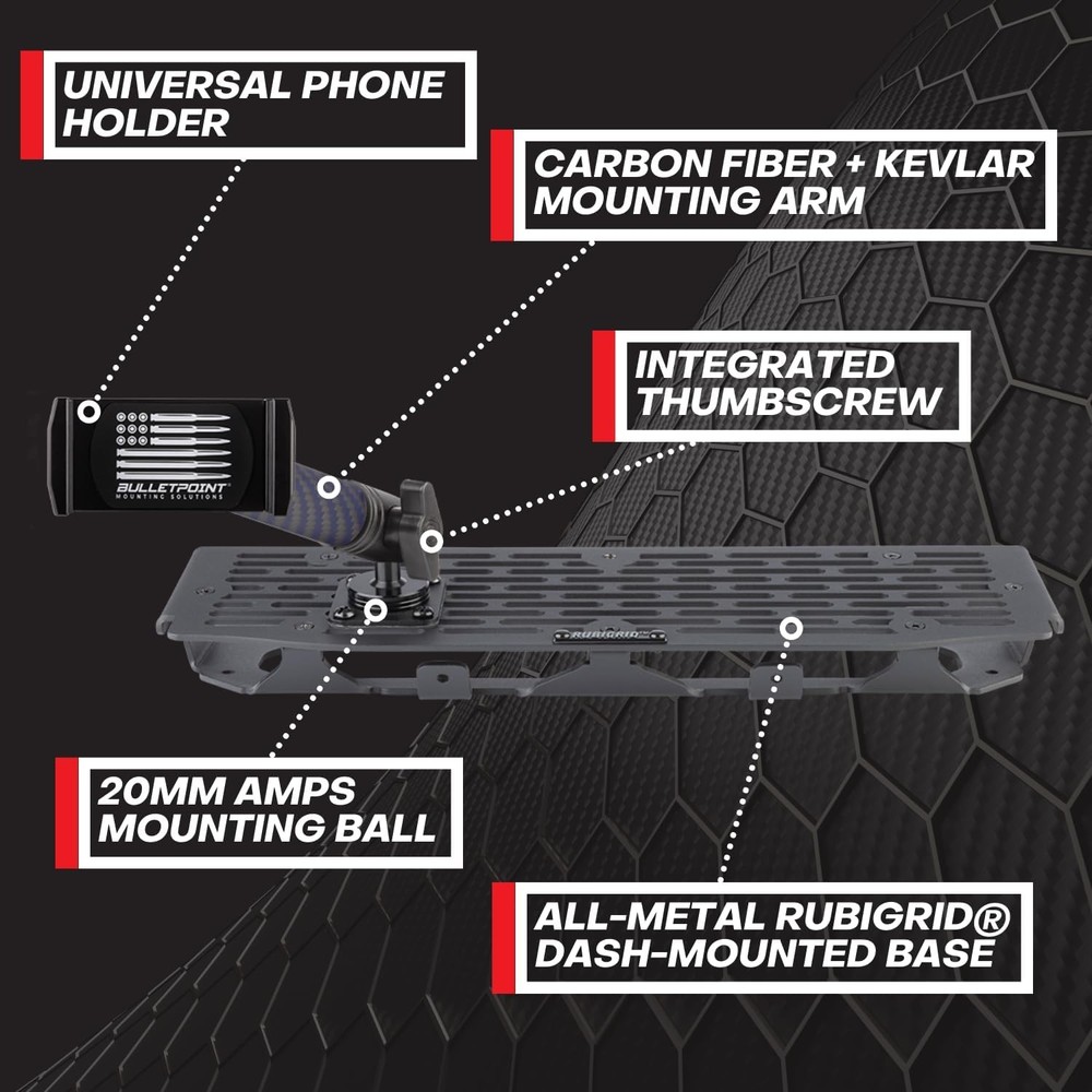 Bulletpoint RubiGrid Metal Dash Mount Phone Holder & Action Camera Black