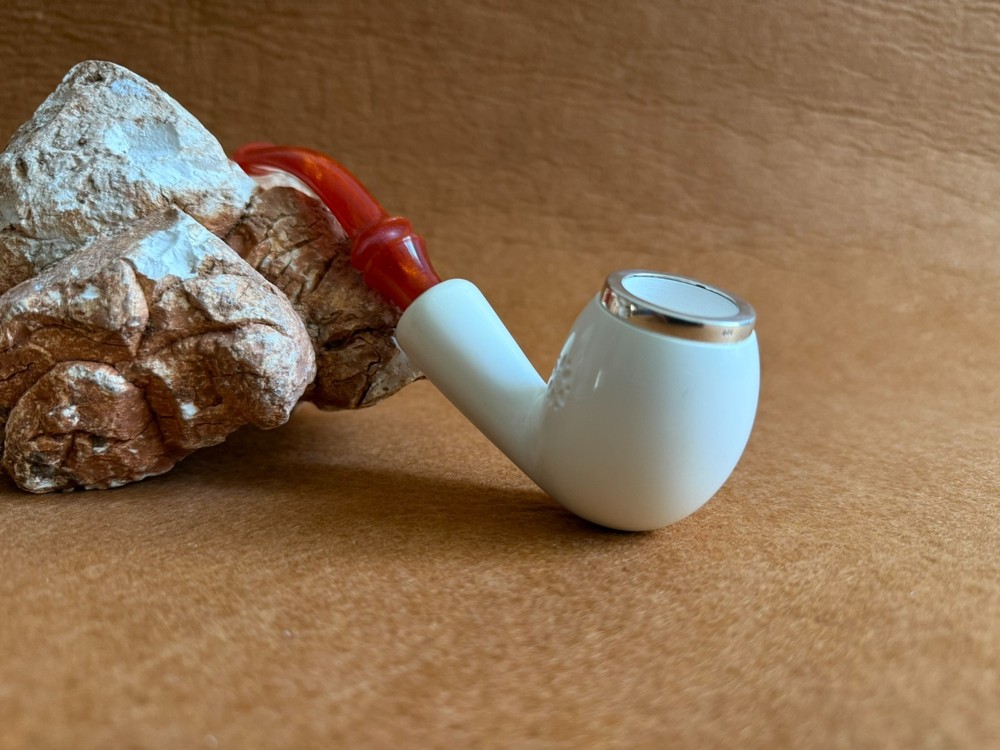 Genuine Meerschaum Smoking Pipe Top Silver Billard Shape with Fitted Case