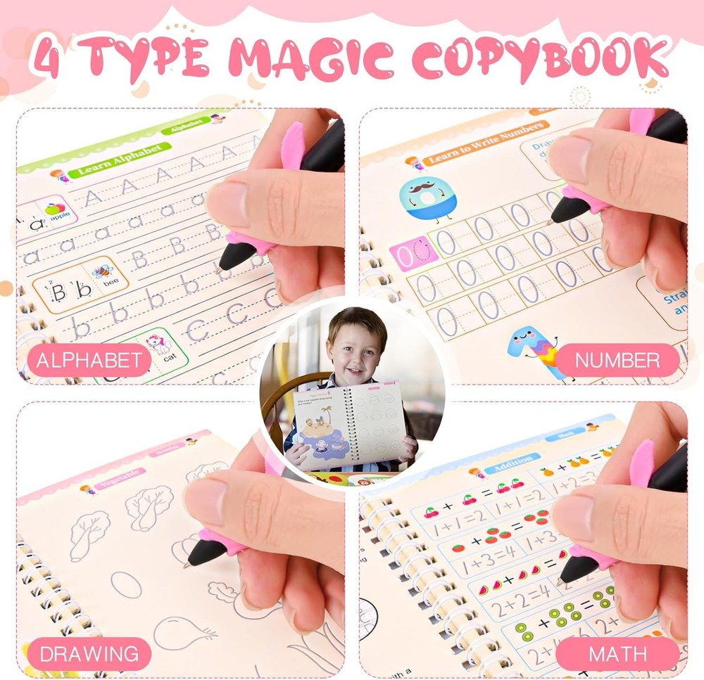 4 Pc Magic Grooved Practice Copybook,Reusable Writing...