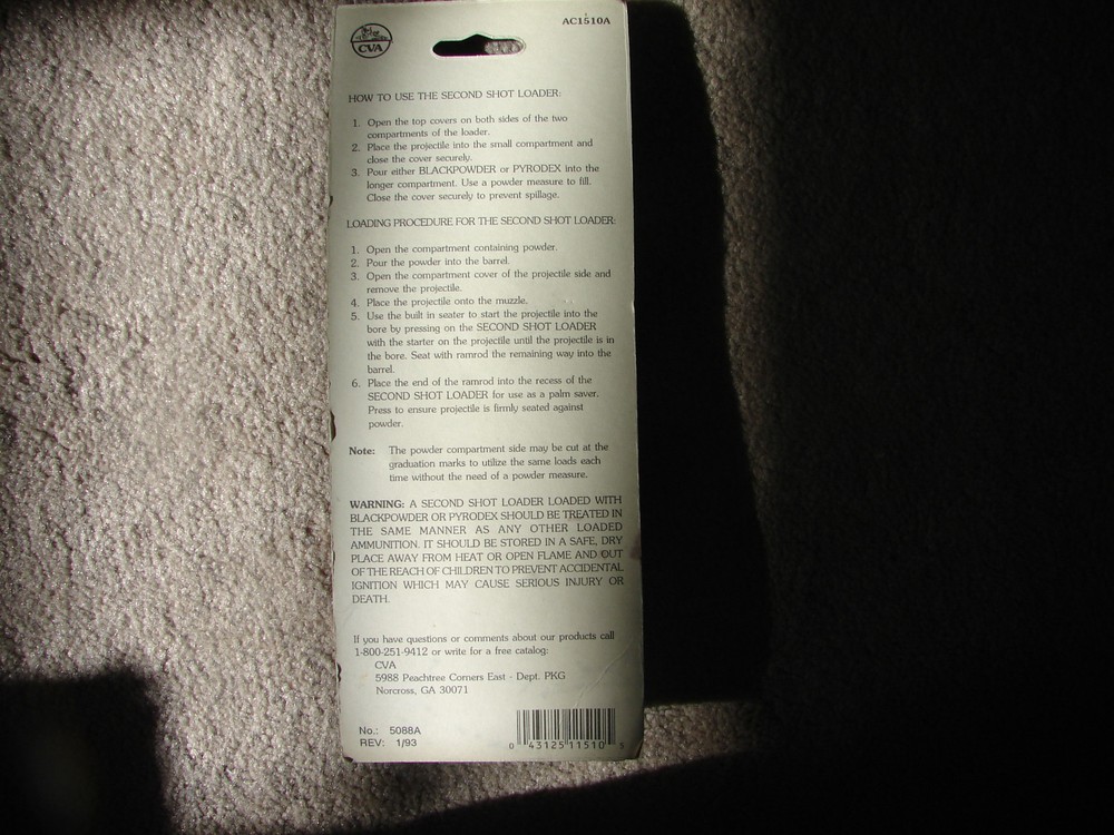 CVA AC1510A Second Shot Preloader, as pictured, new old stock.