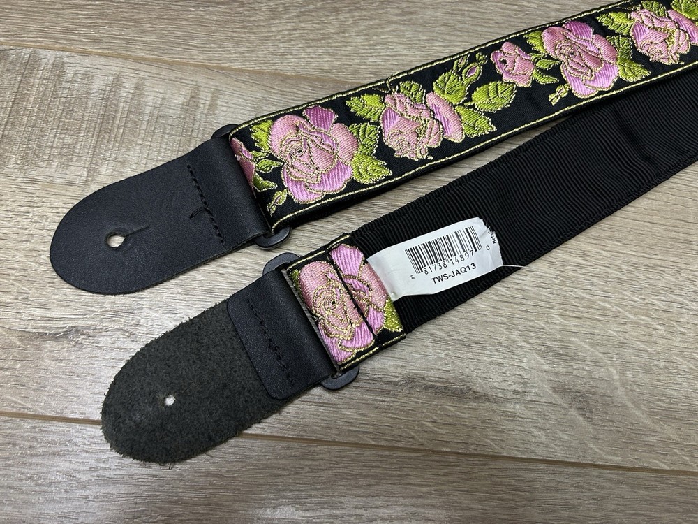 Perri's Premium Pink Rose Jaquard Weaved on Webbing Backing Guitar Strap