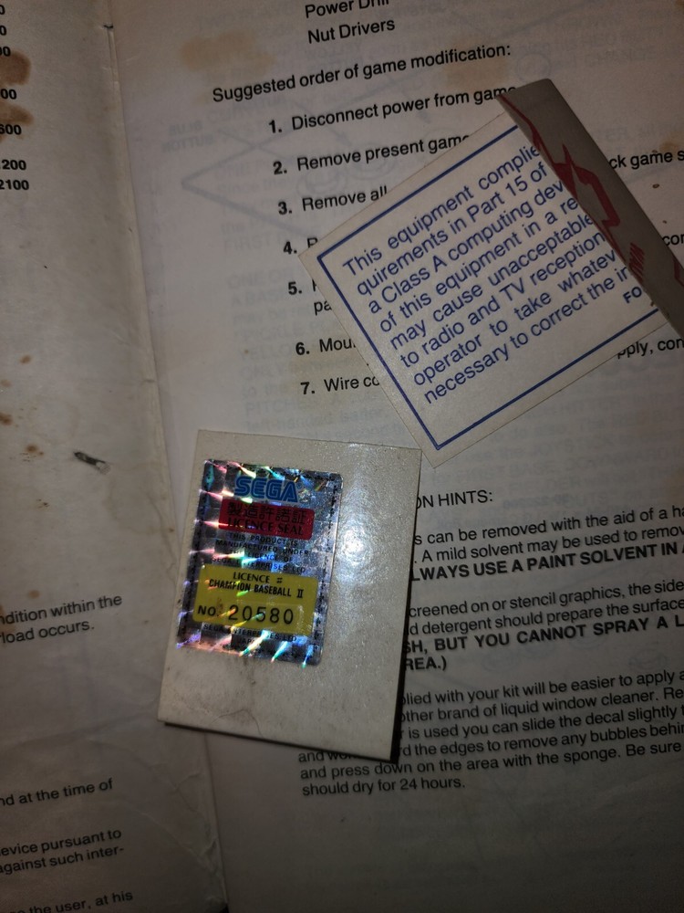 Champion Baseball Arcade Manual Sega