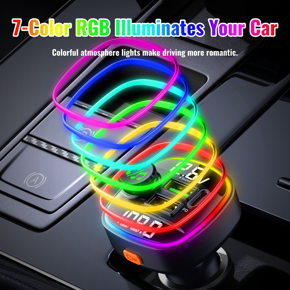 USB PD Charger w/ AUX&Hands-Free Function FastCharge Car Wireless FM Transmitter