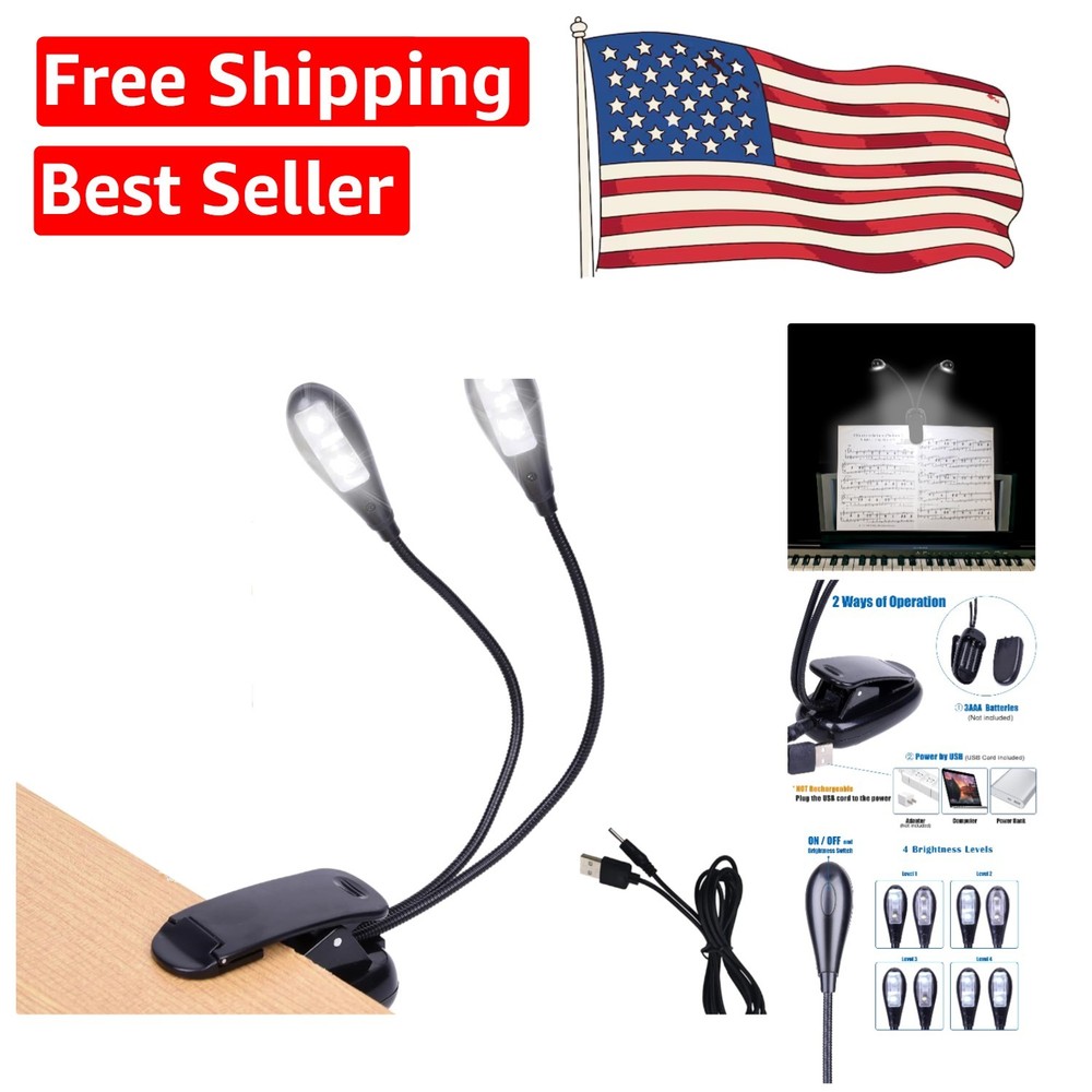 Versatile Clip-On LED Music Stand Light with USB & Battery Options, 4 Brightness