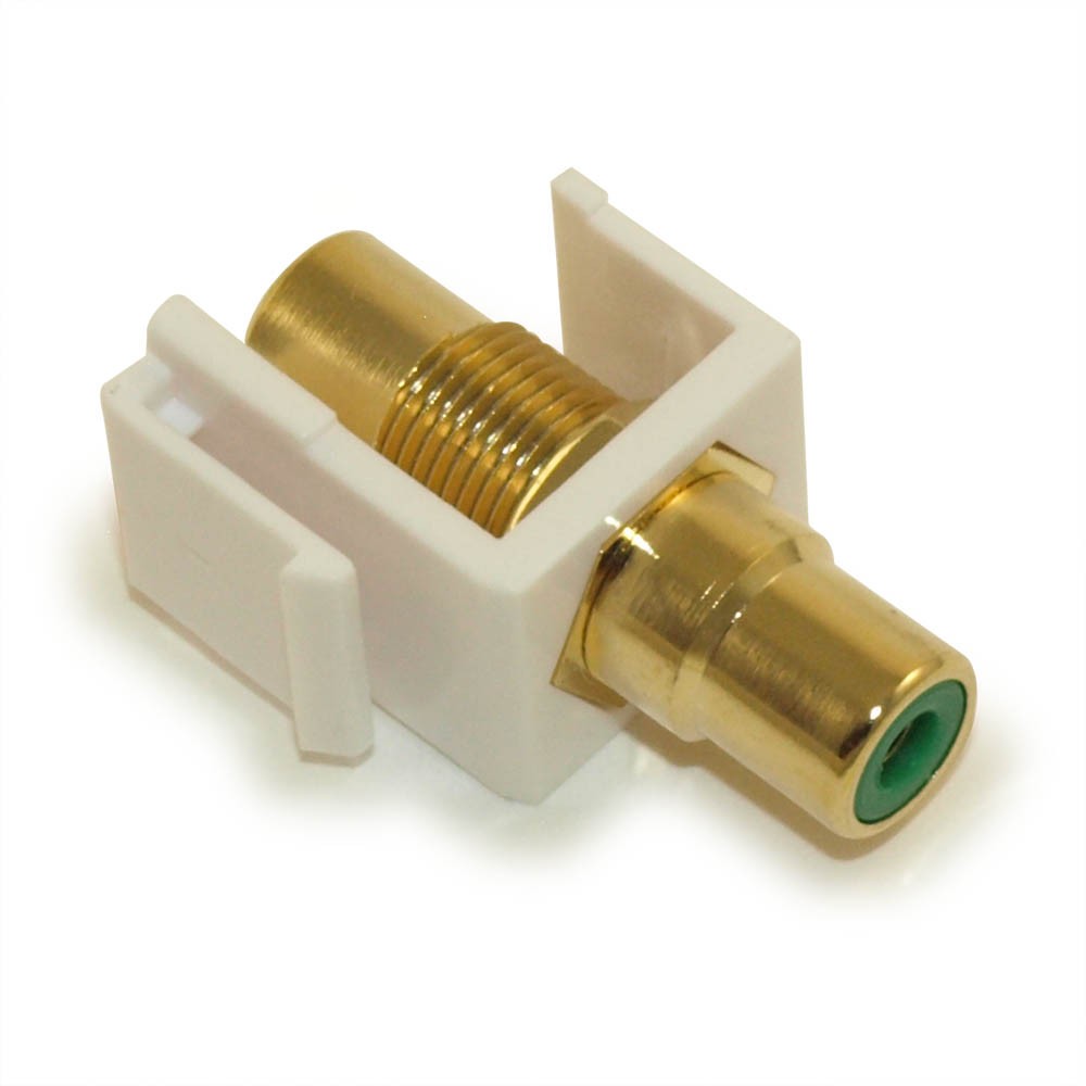 Keystone Jack Insert/Coupler Type: RCA with GREEN Center Gold Plated White
