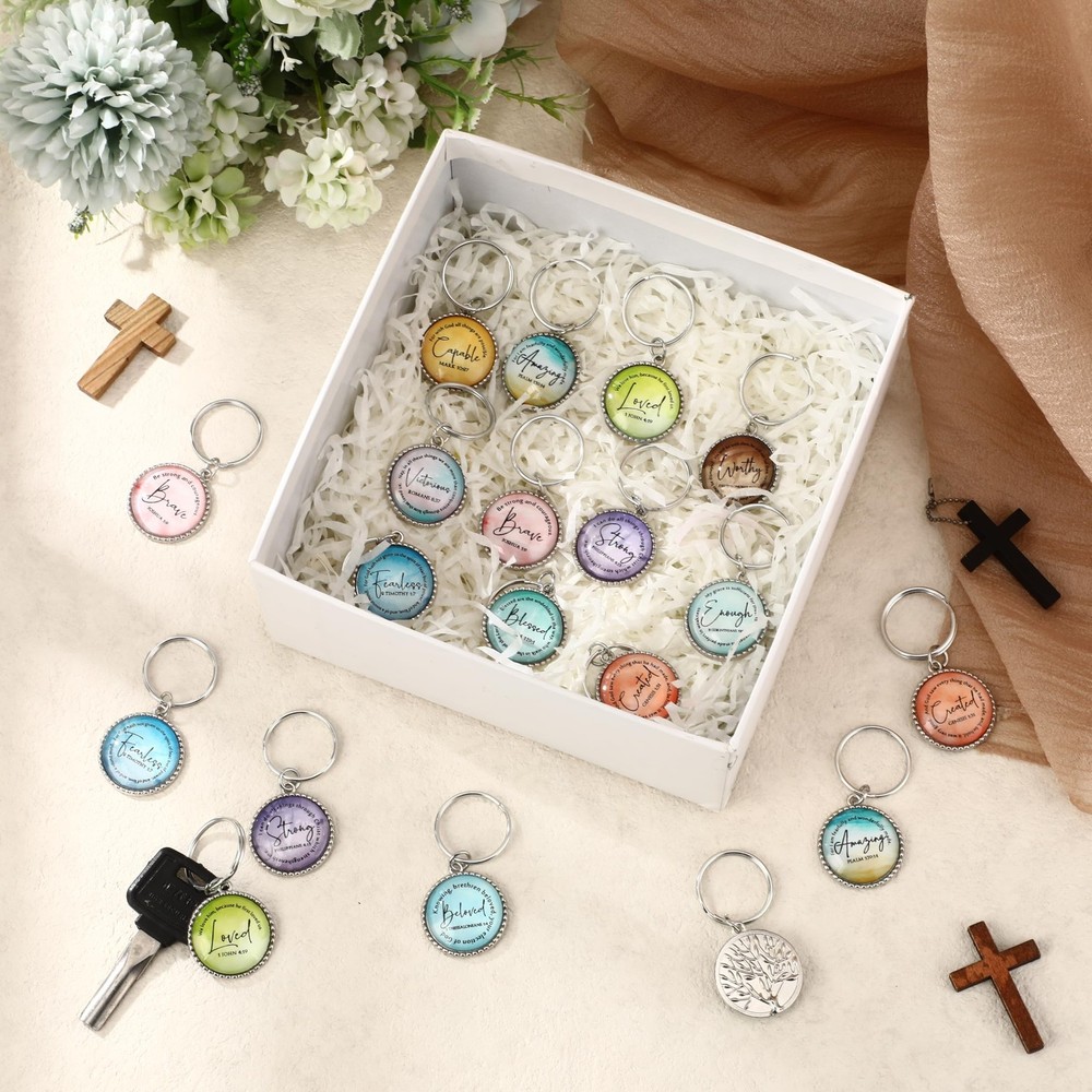 Christian Keychains Mini Bible Verse Keyring with Scripture Quote Religious C...