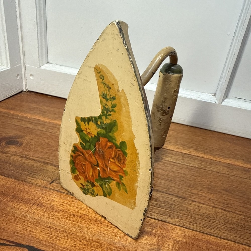 Cast Iron Flat Sad Iron Decorated Painted 6" Vintage