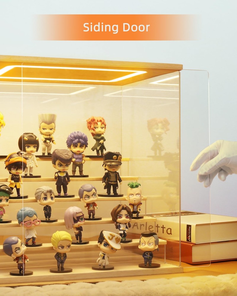 Clear Acrylic Display Case with 3000k LED Light, 4 Tier Dustproof Showcase