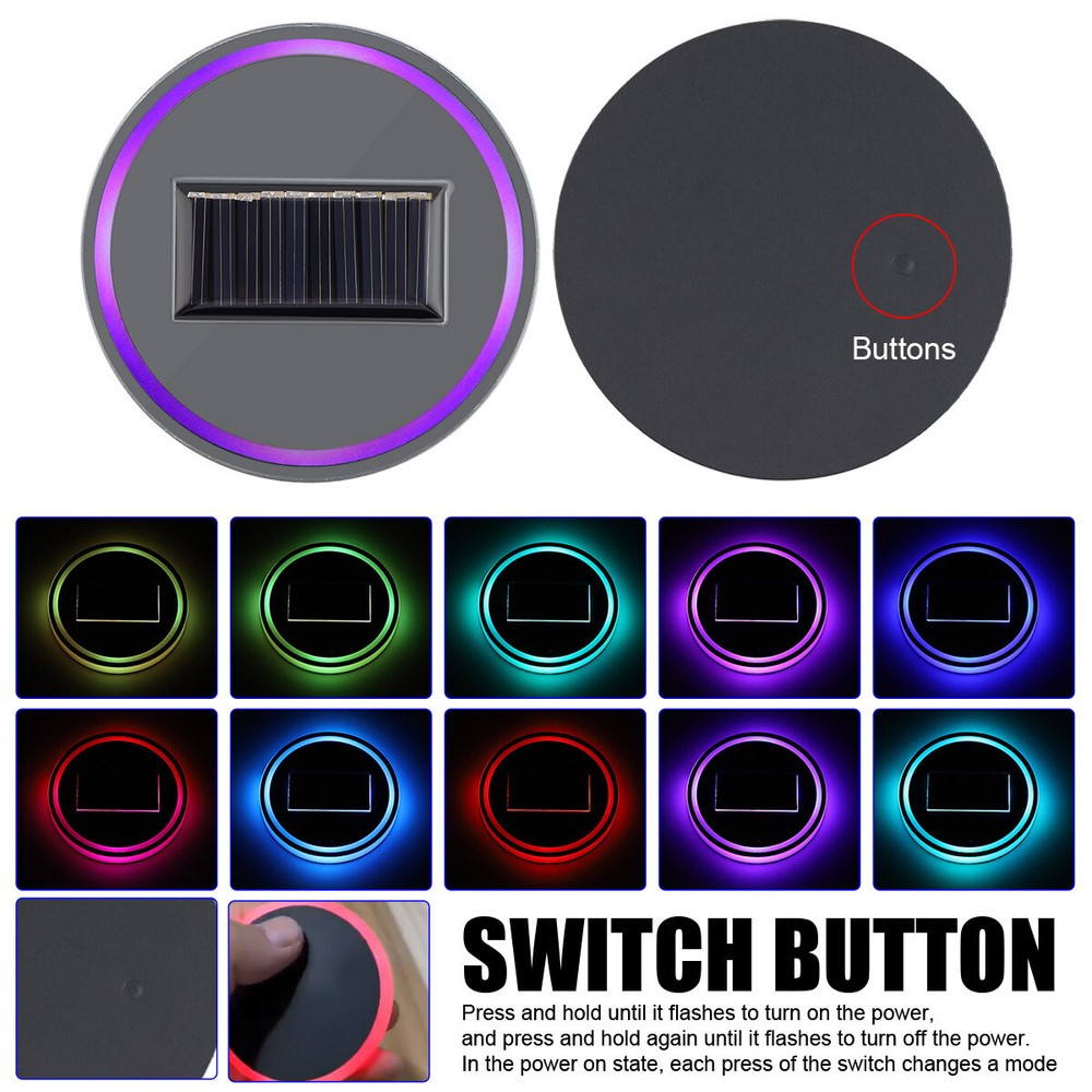 Solar Colorful Car Cup Holder LED USB Charging Mat Coaster Pad Changing Light US